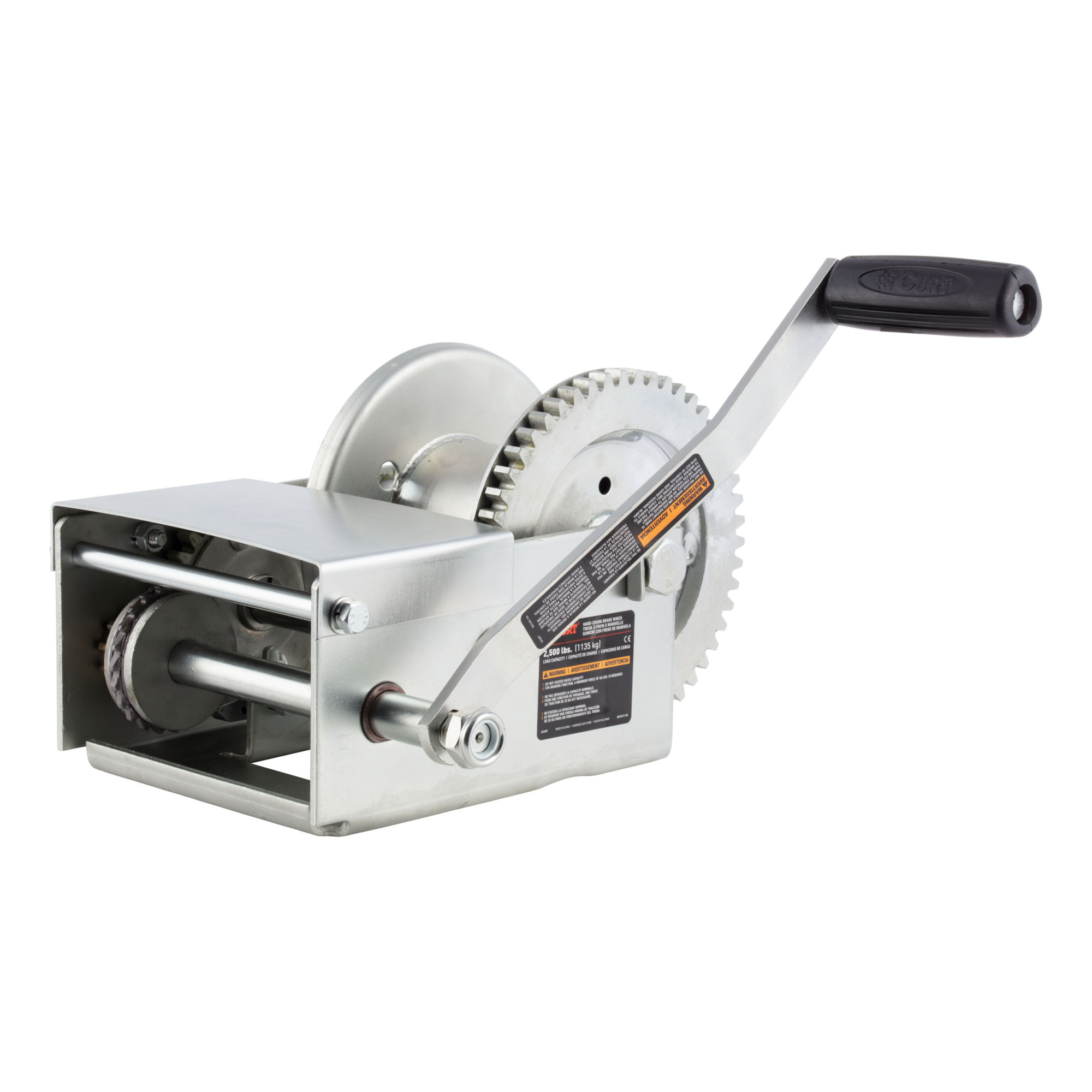 Curt Manufacturing Hand-Crank Brake Winch — 2,500 Lbs. Capacity, 15.8:1 Gear Ratio, 10.6in. Handle, Model# 29625